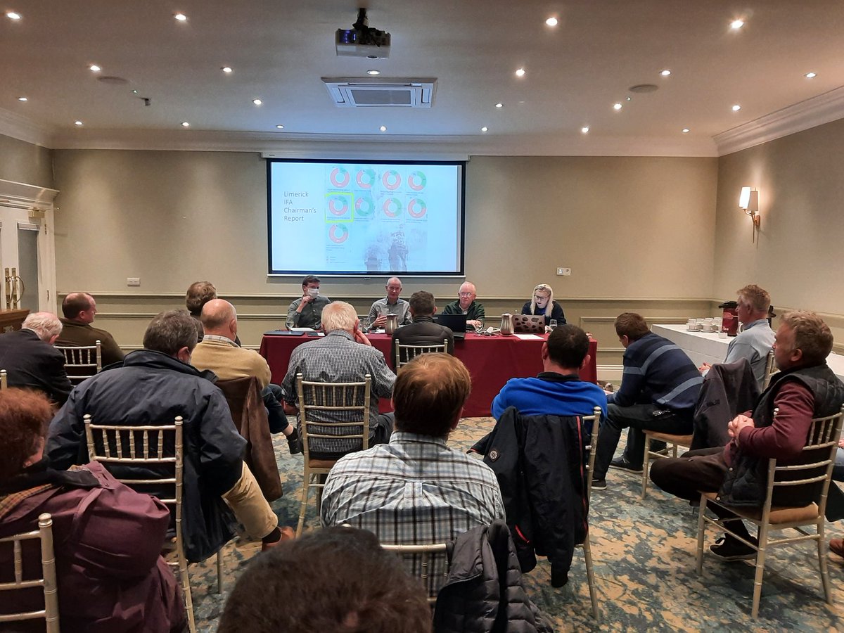 hqmulligan's tweet photo. Full house to hear @HaroldKingston1 at Limerick IFA meeting with @SS_Lavery and @CrowleyLouise at the top table. A lot of concern about climate and how farmers are portrayed by the media. https://t.co/ZdUXvUUhVk