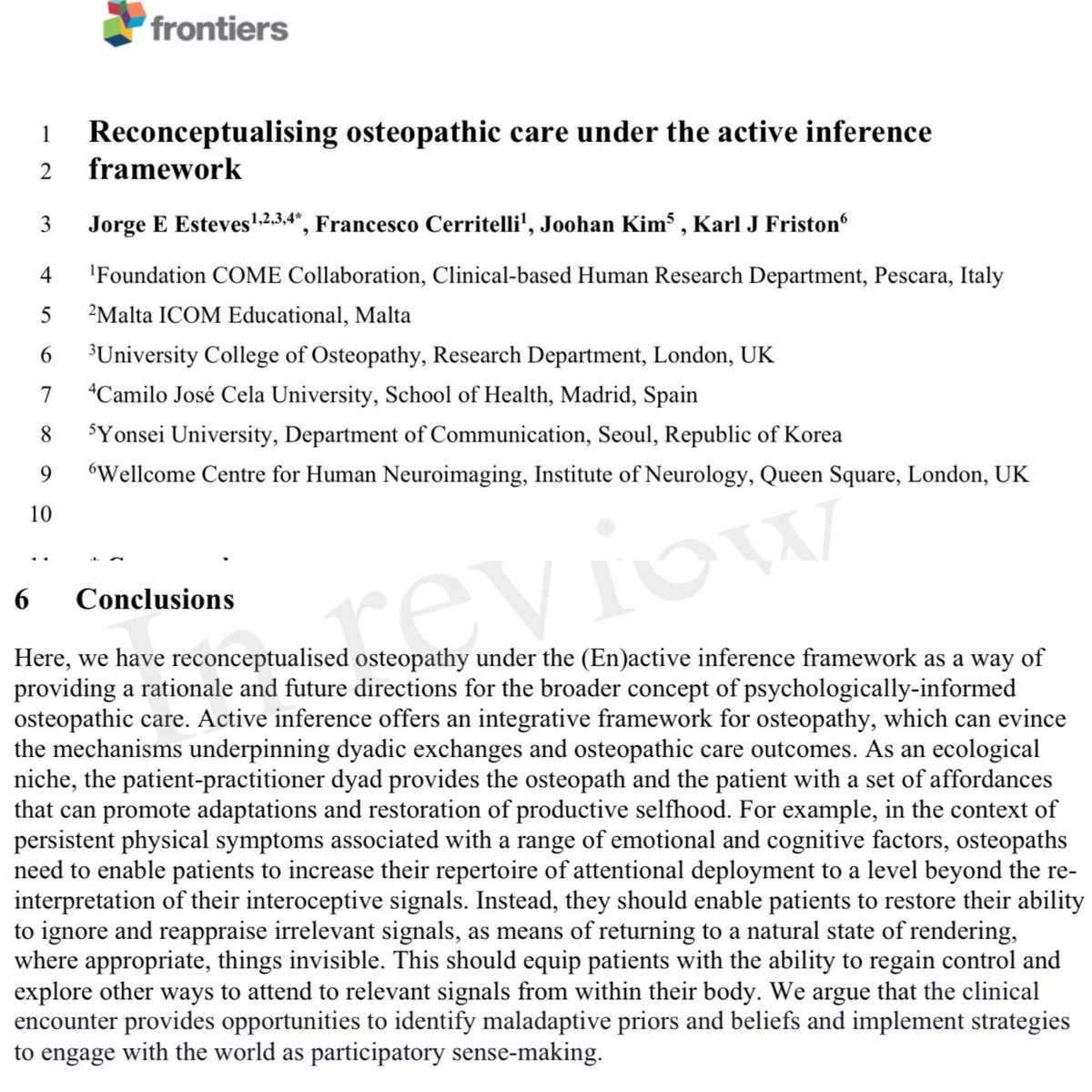 JEsteves_osteo's tweet image. Another paper submitted #osteopathy #activeinference #predictiveprocessing #enactivism #sensemaking #chronicpain #osteopathic #FreeEnergyprinciple @COMEColl @CerritelliF #touch #affectivetouch