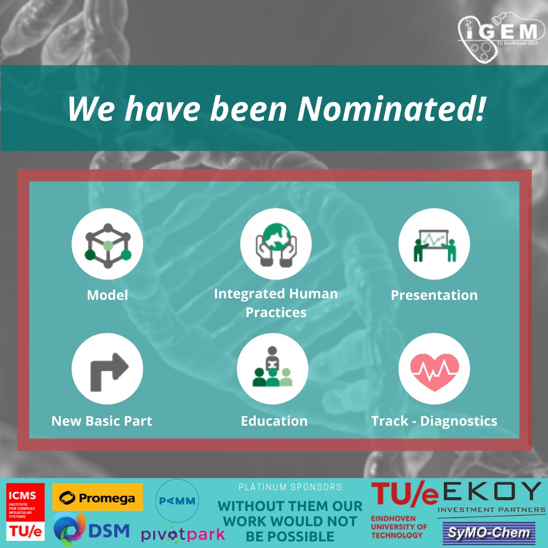 Eindhoven_iGEM's tweet photo. Today marks the end of the first judging phase. We have been nominated for 6 prizes!
#igem #igem2021 #igemeindhoven #igemproject #IBD #IBDetection #IBDpatients #tue #tuecampus #studentteam #studentteams #IBDawareness #IgemGiantJamboree https://t.co/1EkogF1kev