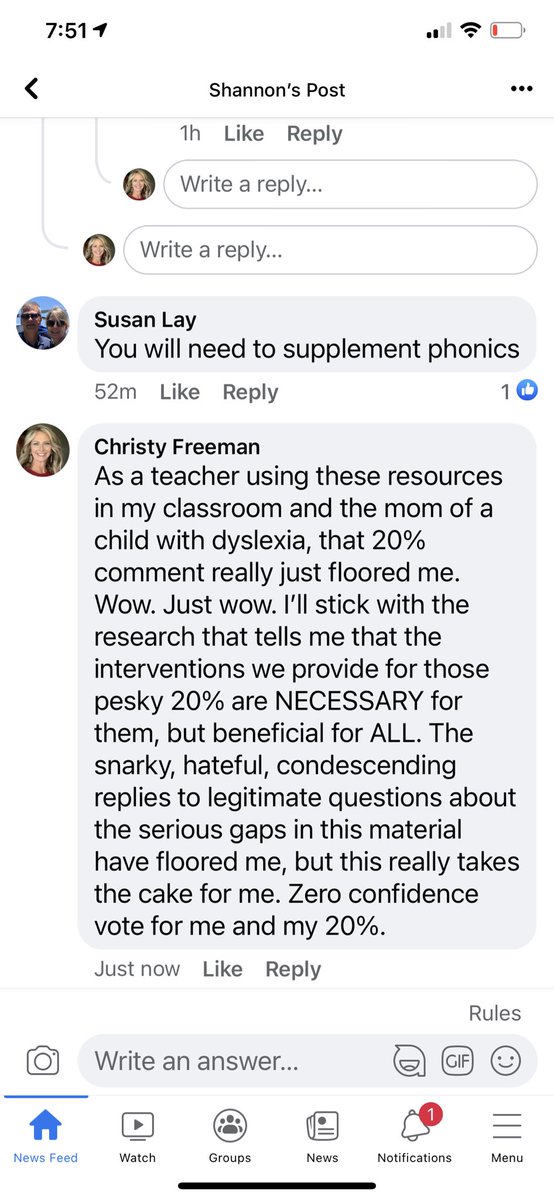 cffreeman's tweet photo. @FountasPinnell why was my comment deleted on the FB thread where @DrTerriBeeler discounted the 20% of kids who don’t “get it” with your materials (and then deleted her own comment after it went sideways)? Seems only the moderately negative and the positive comments are left. https://t.co/hEMeJojNqw
