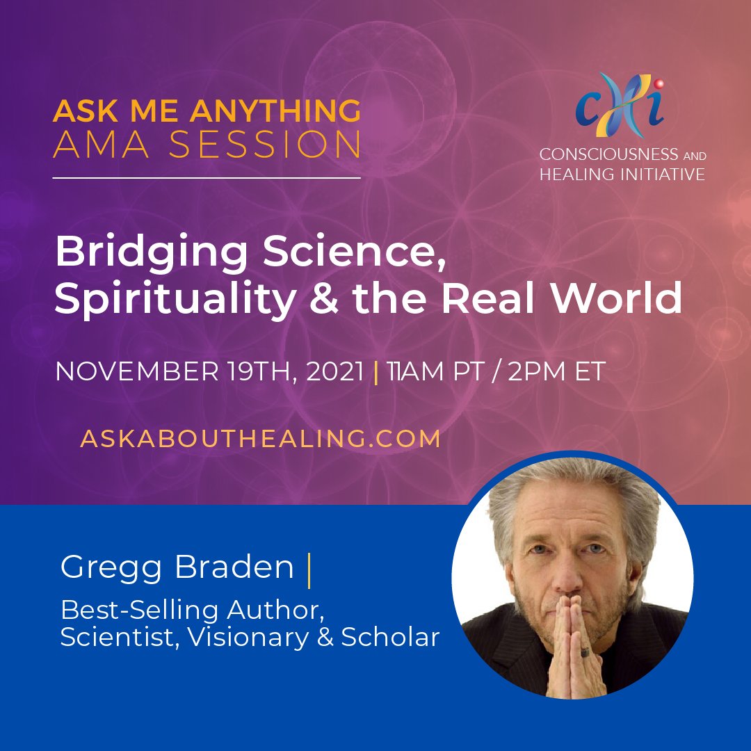Bridging #Science, #Spirituality &amp; the Real World - #FREE “Ask Me Anything” session, Friday, November 19, 2pm ET with best-selling author, scientist, visionary and scholar #GreggBraden.
Do you have questions for Gregg? 

Register Here – hubs.ly/H0--dH20