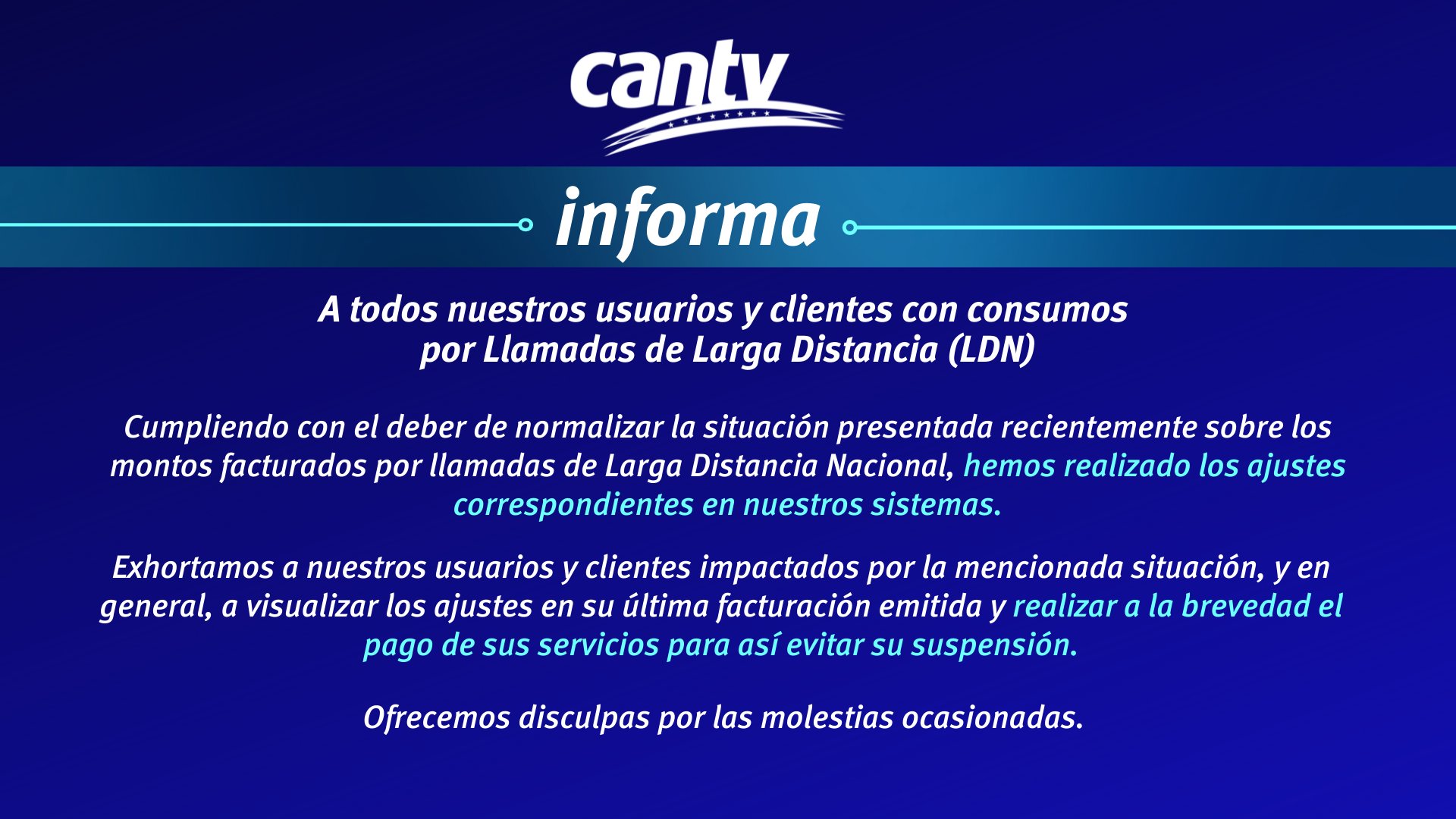 Cantv realizó los ajustes correspondiente a los pagos