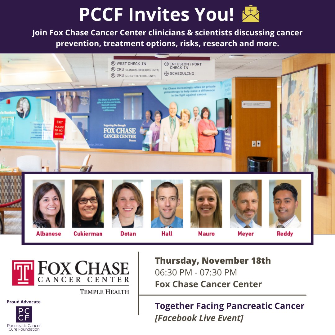 Pancreatic Cancer Cure Foundation (PCCF) (@pancureorg) on Twitter photo Patients and caregivers will find support and camaraderie at Together Facing Pancreatic Cancer, a free virtual educational workshop presented by <a href="/FoxChaseCancer/">Fox Chase Cancer Center</a> on November 18th at 6:30 (virtual only). Register to join us: pan-cure.org/fox-chase-canc… Patients and caregivers will find support and camaraderie at Together Facing Pancreatic Cancer, a free virtual educational workshop presented by <a href="/FoxChaseCancer/">Fox Chase Cancer Center</a> on November 18th at 6:30 (virtual only). Register to join us: pan-cure.org/fox-chase-canc…