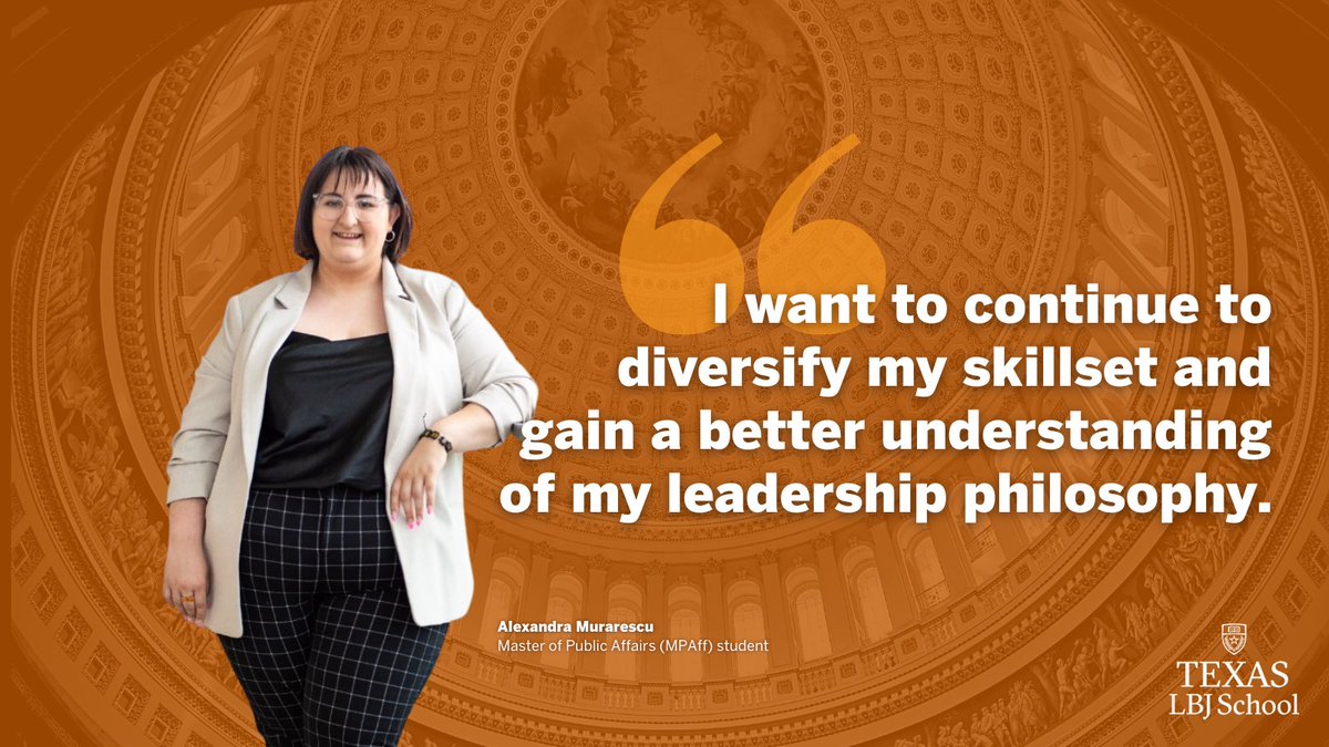 TheLBJSchool's tweet image. We’re excited to #CelebrateFirstGen &amp;amp; our DC fellow Alexandra Muraresc this week!

Alexandra is from Michigan, enjoys being civically engaged &amp;amp; is one of the #FirstGenLonghorns in our newest cohort.￼🤘

Learn how our newest cohort wants to change the 🌎: links.utexas.edu/fhzuoe