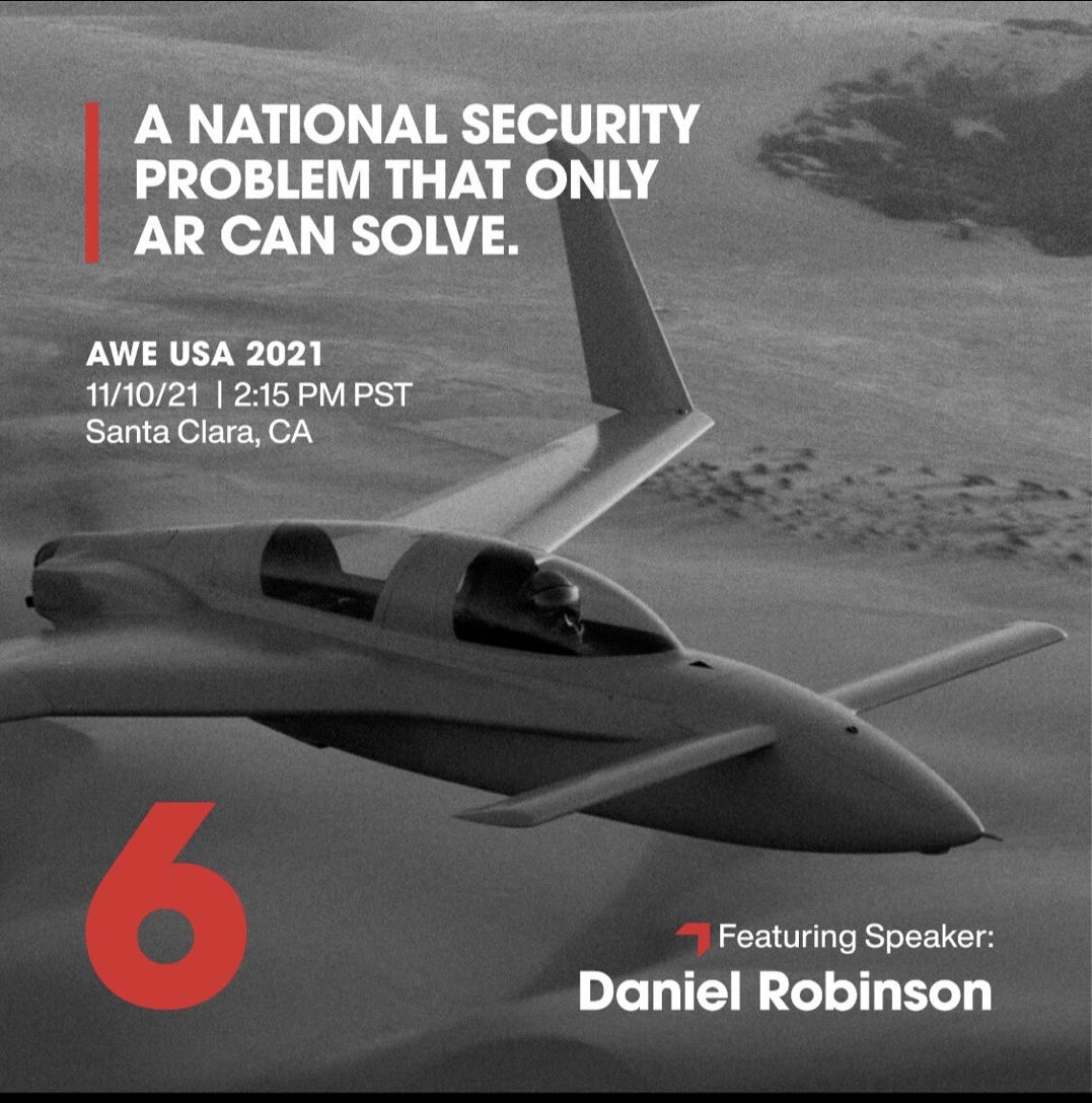Can’t wait to see <a href="/Red6CEO/">Daniel Robinson</a> talk #AR transforming fighter pilot #training with a #videogame in the sky. 2:15 TODAY in ballroom B at #AWE2021 #AWE <a href="/babbscr/">Christina Babbitt</a> #future #tech #experience <a href="/_glennsnyder/">Glenn Snyder</a> <a href="/red6ar/">Red 6</a>