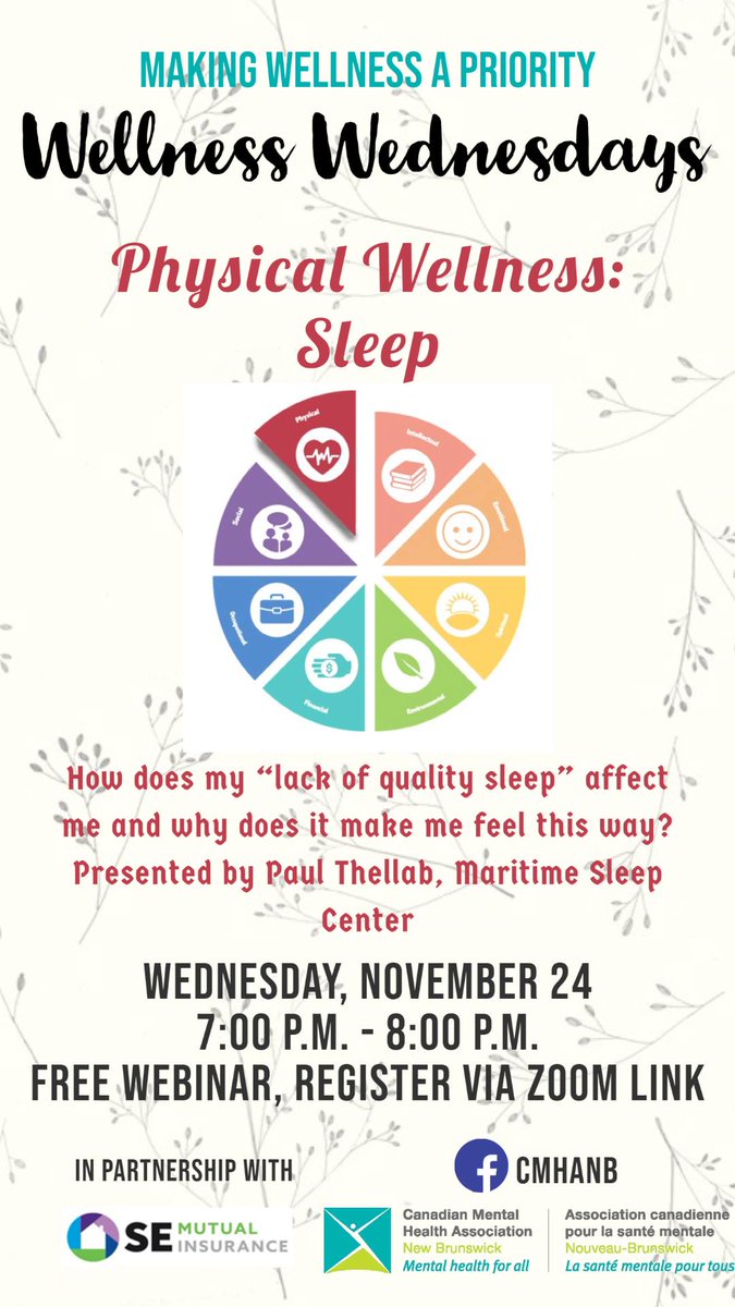 Join the Canadian Mental Health Association of New Brunswick for their "Wellness Wednesdays". 

Click here to register: us06web.zoom.us/.../reg.../WN_…