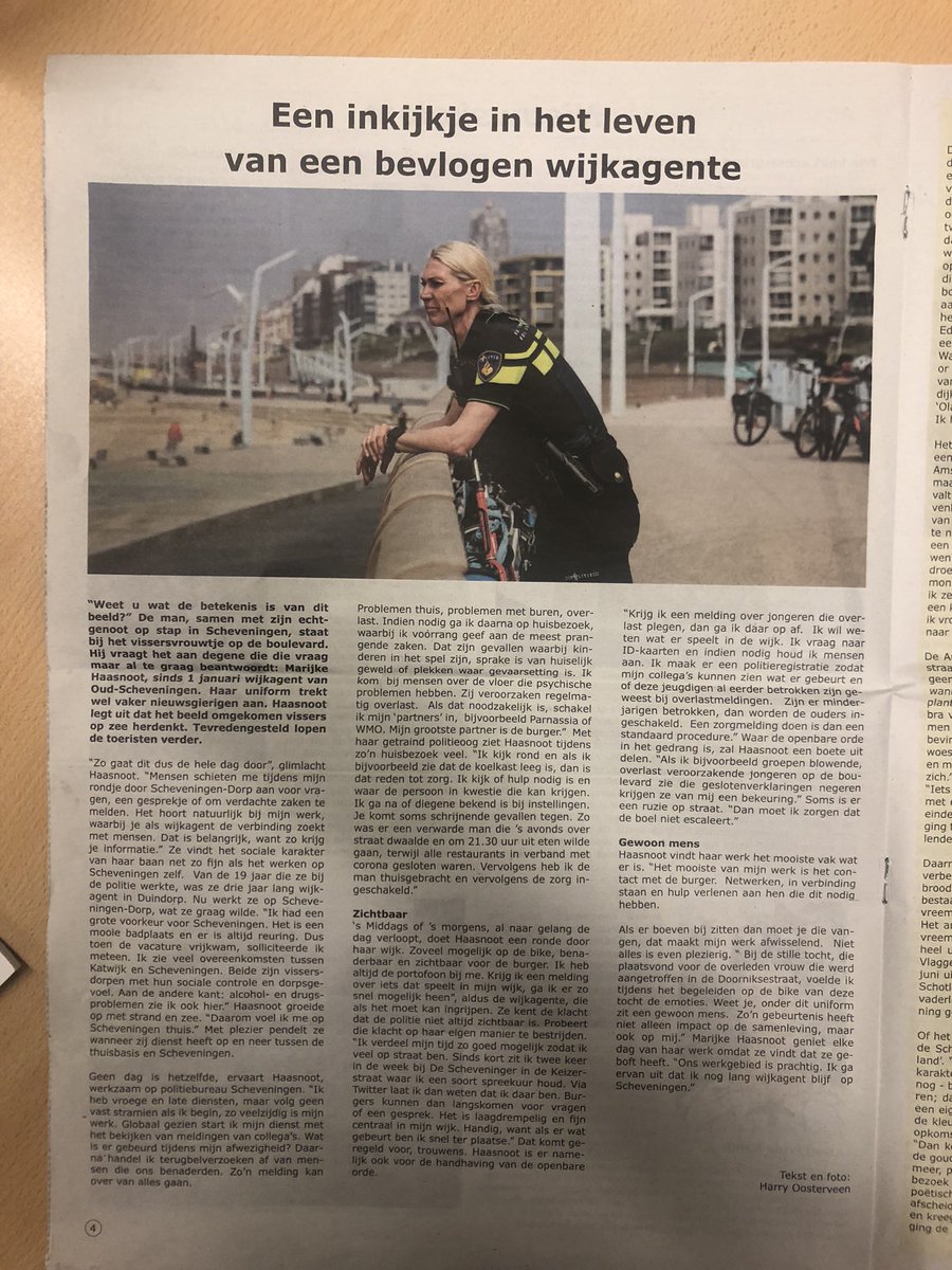 Gisteren kwam mijn interview in de wijkkrant voor Scheveningen-dorp @deKlinker te staan. In het kort mocht ik vertellen over mijn mooie functie als wijkagent op Scheveningen. #trotsopdewijk