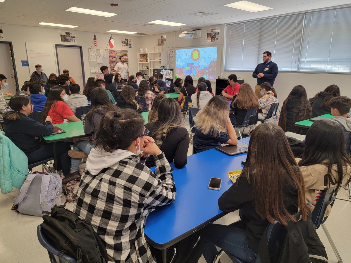 DMiller_HMS's tweet photo. Huge thank you to @gabaldonart for joining classes today to talk to 6th 7th &amp; 8th graders about his career, art and impact on the El Paso Community. You rock! 😁❤🎨 @Hernando_MS @AHernandez_HMS @RNava_HMS @slopez_HMS @SISD_FineArts #TeamSISD #CavPride #ElPasoTx #EPArt https://t.co/bkKHldGuWl