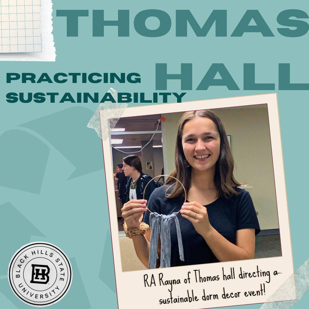 BHSUSustainable's tweet photo. RA Rayna taught her residents about sustainability and up-cycle their old clothes into decorative items! We love seeing our halls here at BHSU get into our sustainable ways! 👏🌎 @BlackHillsState https://t.co/2oz3g5CY05