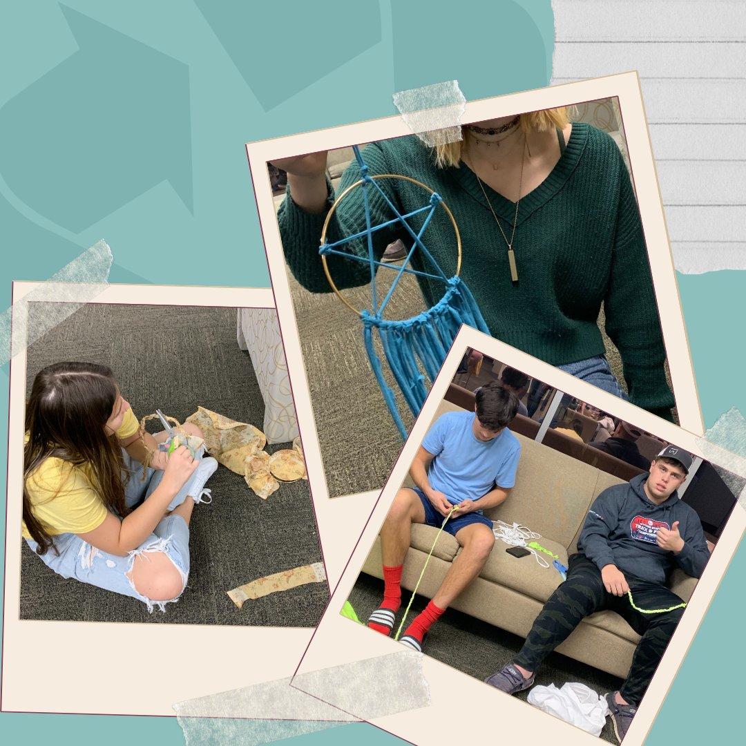 BHSUSustainable's tweet photo. RA Rayna taught her residents about sustainability and up-cycle their old clothes into decorative items! We love seeing our halls here at BHSU get into our sustainable ways! 👏🌎 @BlackHillsState https://t.co/2oz3g5CY05