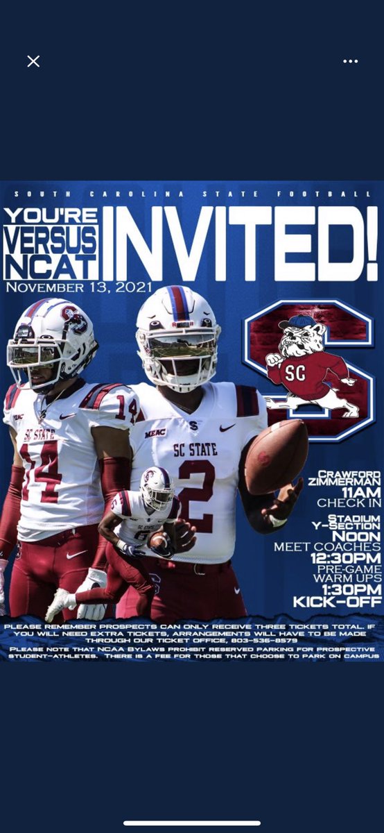 XionKilbourn's tweet photo. Extremely blessed for the invite, I will be at @SCState_Fb this weekend!!! #AGTG🙏🏽 @CoachCParrott https://t.co/CcN2Aki4z1