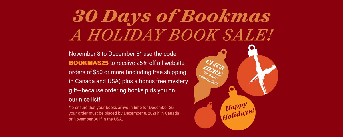 It's our annual 30 DAYS OF BOOKMAS holiday book sale! 25% off everything in our webstore (minimum $50 purchase), plus free shipping, plus a free mystery gift! 🤩🎀 Use promotion code BOOKMAS25 at checkout: ow.ly/xc6f50GKV77