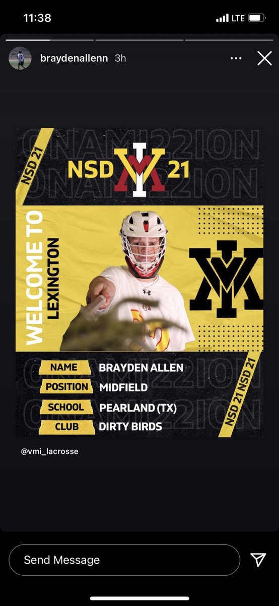 Brayden started with us in our inaugural season. Playing varsity A as an 8th grader he contributed immediately. We are thrilled that he decided to play NCAA Lacrosse. <a href="/brayy_Allen/">Brayden Allen</a> you are now in the tribe. If it’s not NCAA Lacrosse then it’s not “college lacrosse”
