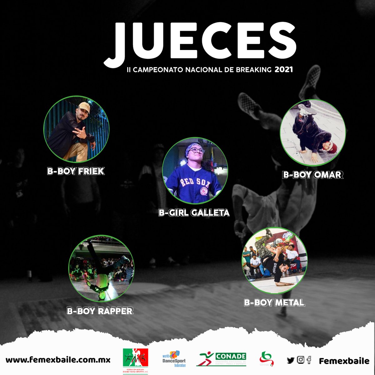 Femexbaile's tweet photo. Les presentamos a los jueces que nos acompañaran en el II Campeonato Nacional de Breaking Estado de México 2021

#femexbaile #breaking2021 #breakingmexico https://t.co/SAhVm46Fye