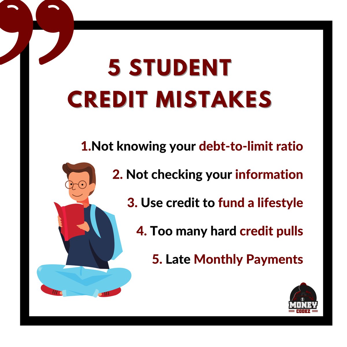 Your credit score is one of many important indicators of your financial health, so learn about the different factors that affect your credit score and have a better chance of achieving your credit goals. 

#creditmistake #FICO #creditrepair #Atlanta #MoneyCodez