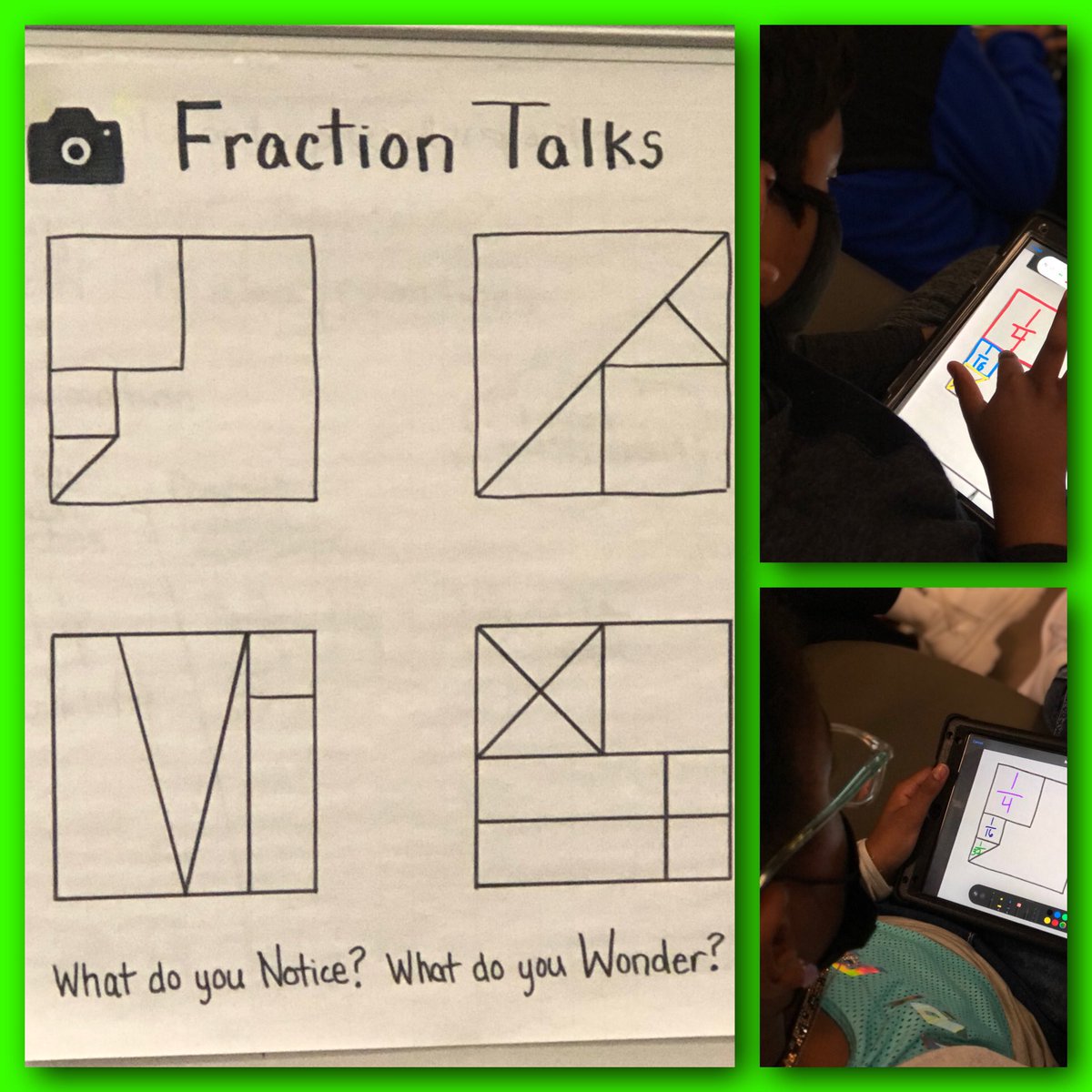 MayV1's tweet photo. #FractionTalk #MathmaticLEESpeaking @NetZeroLee fabulous conversations today with #GreenHouse5 #flexiblethinking https://t.co/crB57pjdnW