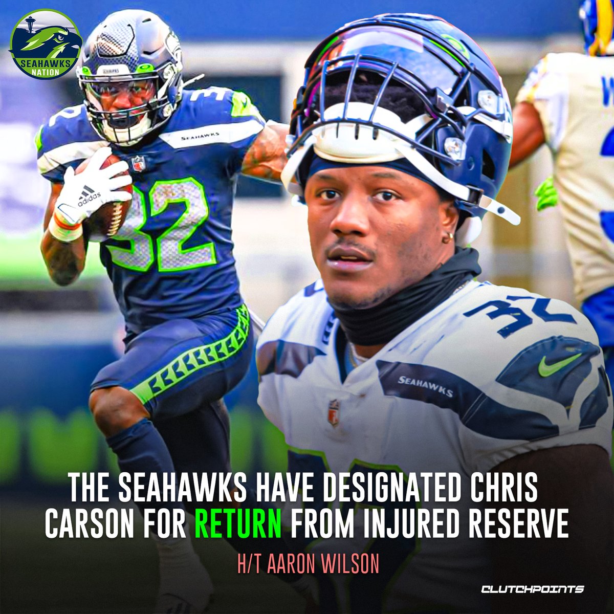 12sNationCP's tweet photo. After missing the past four games with a neck injury, Chris Carson will return to practice for the Seahawks 👏 https://t.co/LIQZo7cNlX