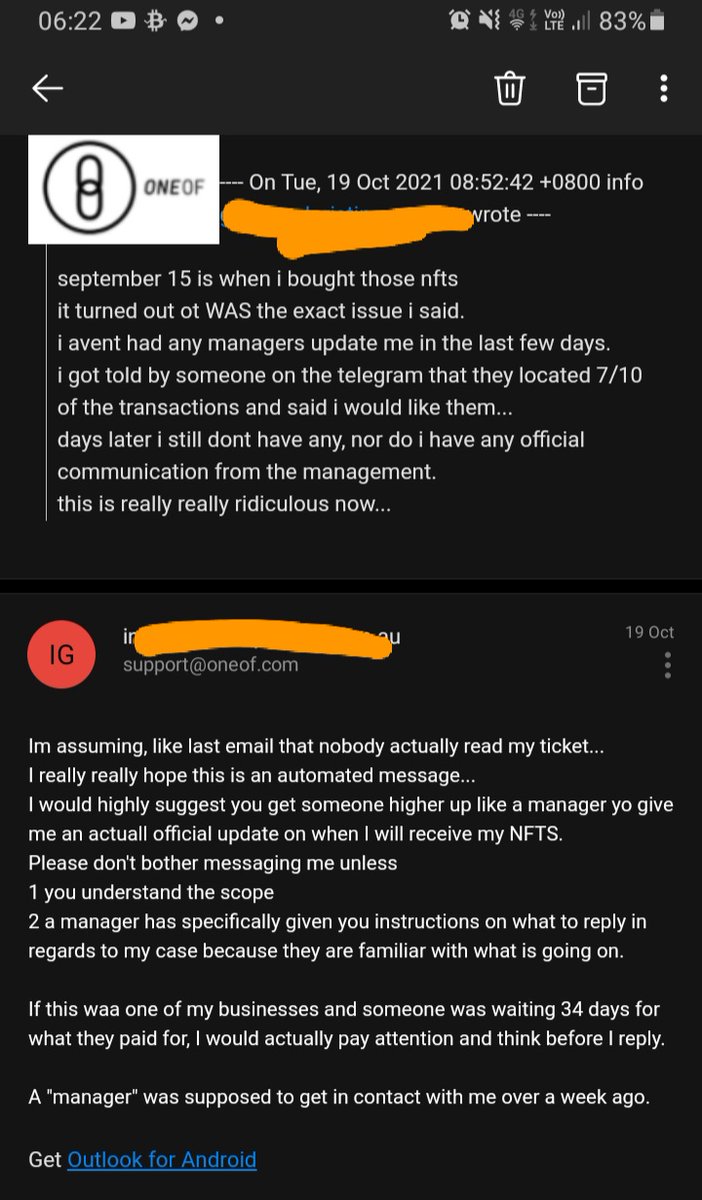 chris52392525's tweet photo. @OneOfNFT Spent 9 hours, 6 support tickets, talked to ppl on discord, provided screen shots, colour coded transaction history, a video and best of all I pinpointed problem that was ignored for a month which could have saved oneof a month of "fixing" it. https://t.co/PFJRv9RNGk