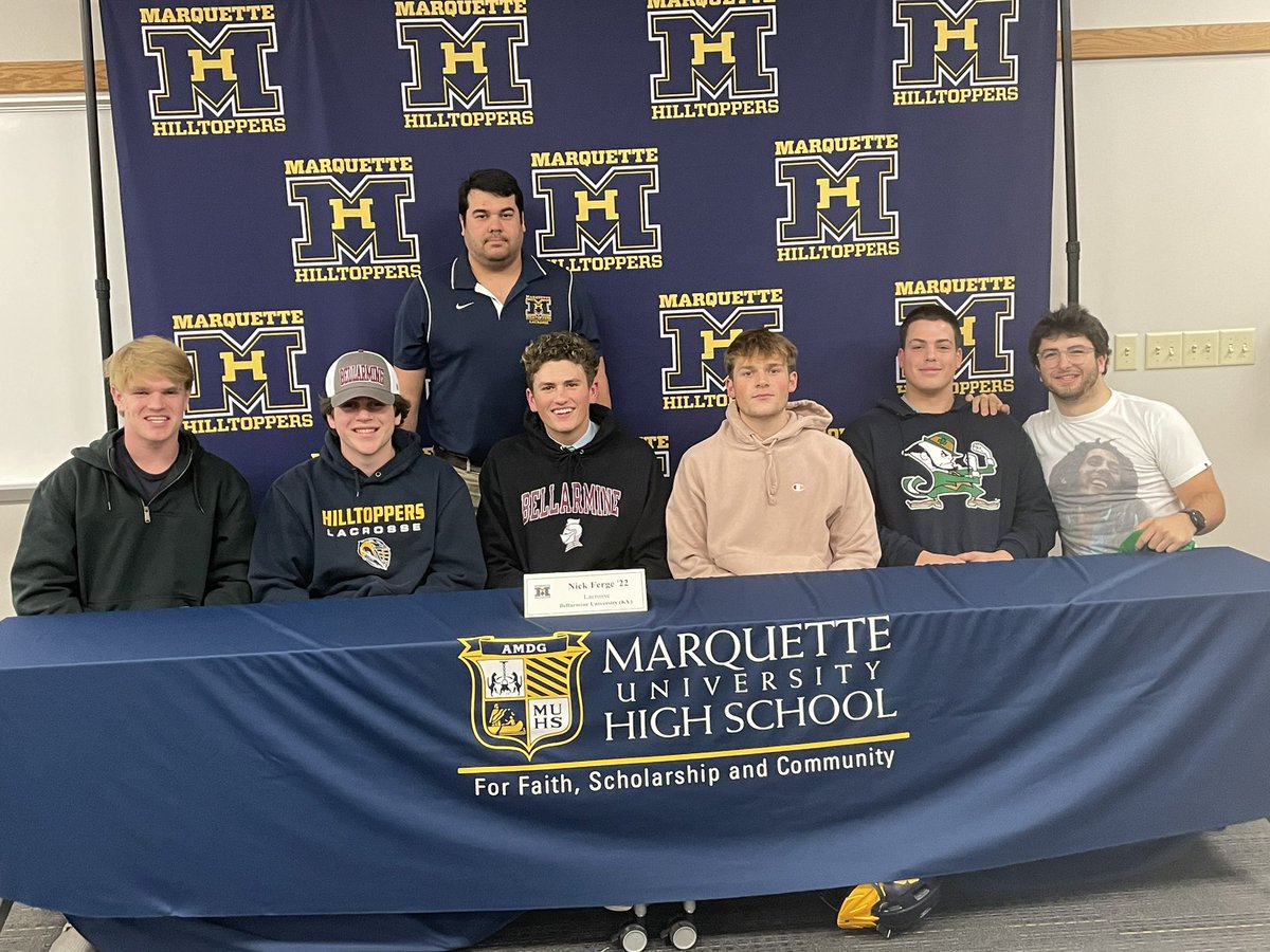 Congrats Nick Ferge on signing NLI to attend <a href="/BellarmineLax/">Bellarmine Lacrosse</a>! Great support from the seniors 🥍