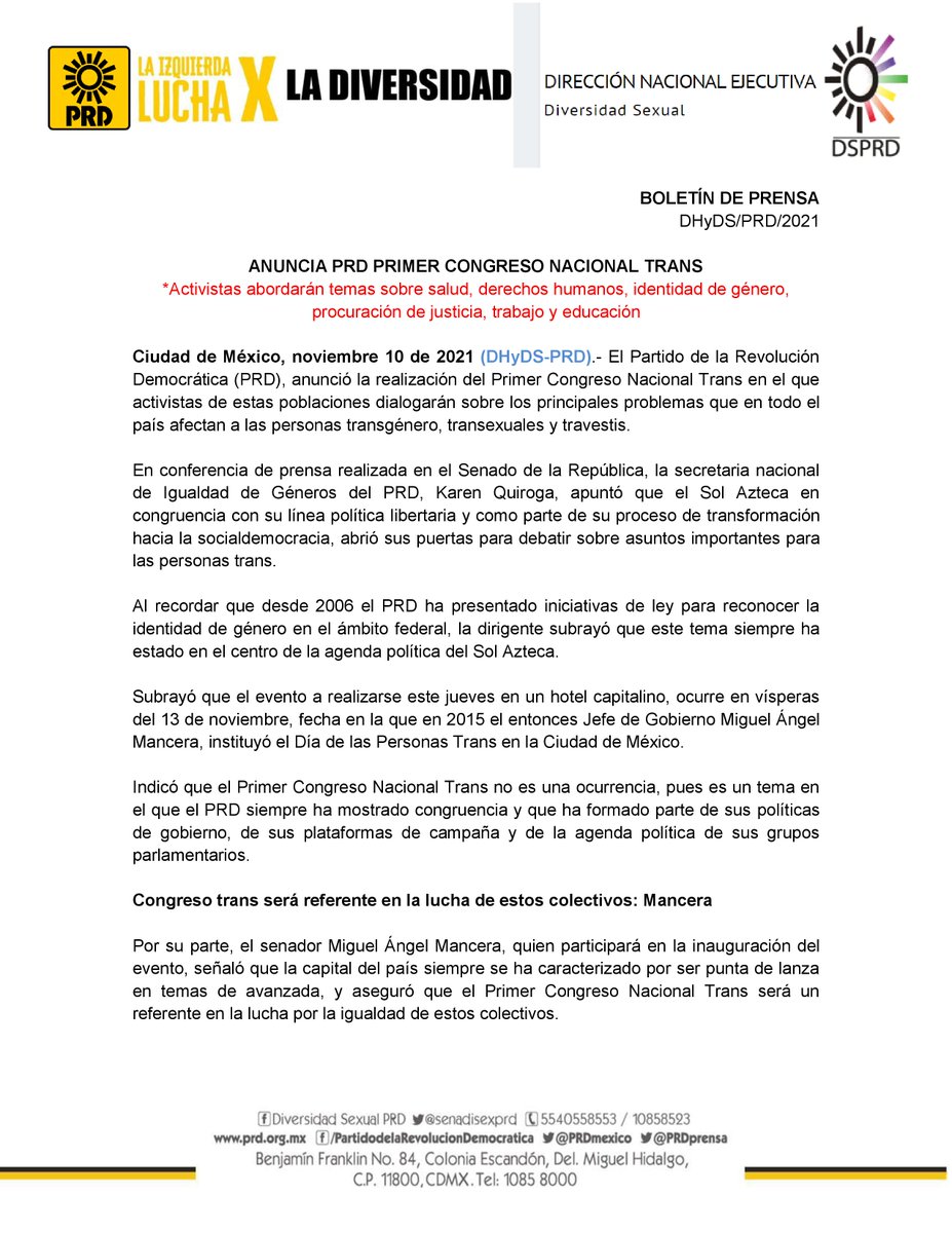 senadisexprd's tweet photo. 📢🏳️‍⚧️ #Entérate | Activistas anunciaron el #PrimerCongresoNacionalTrans en el que junto con el @PRDMexico, abordarán temas sobre salud, derechos humanos, identidad de género, procuración de justicia, trabajo y educación. 👇👇👇 https://t.co/CgKdiHzlGv