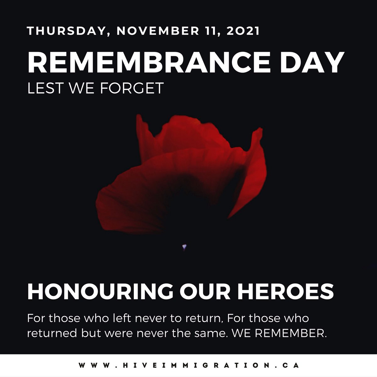 HiveImmigration's tweet photo. Honouring our heroes 🇨🇦
.
Canadians recognize Remembrance Day every 11 November at 11 a.m.
.
The red poppy is a symbol of remembrance not just of those who died in the First World War, but in conflicts before and since 🙏🏻 https://t.co/KgRnaWPCz6
