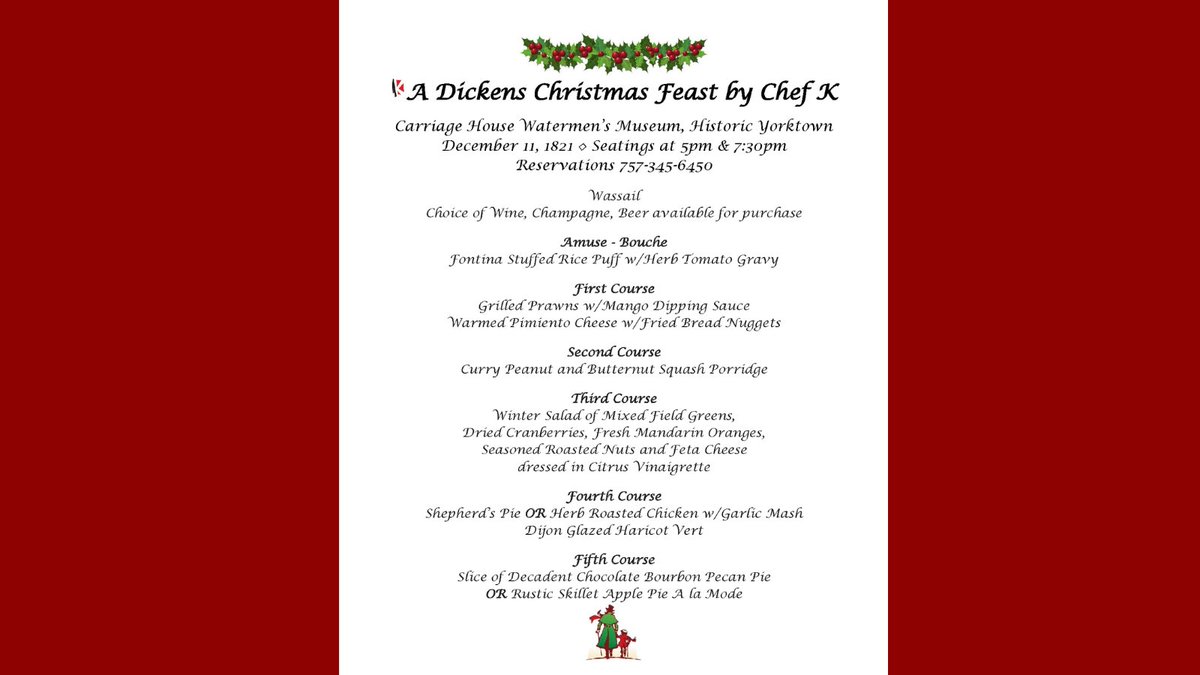 ChefKCooking's tweet photo. Back by Popular Demand!  #ChefK is hosting  #DickensChristmasFeast again this year!   Tickets are selling fast, so reserve your table today before they are all gone!  Two seatings: 5:00pm &amp; 7:30pm, $59/person
RESERVE A TABLE: Call 757-345-6450  OR Email  chefkcooking123@gmail.com https://t.co/TTlaHrgJ7h