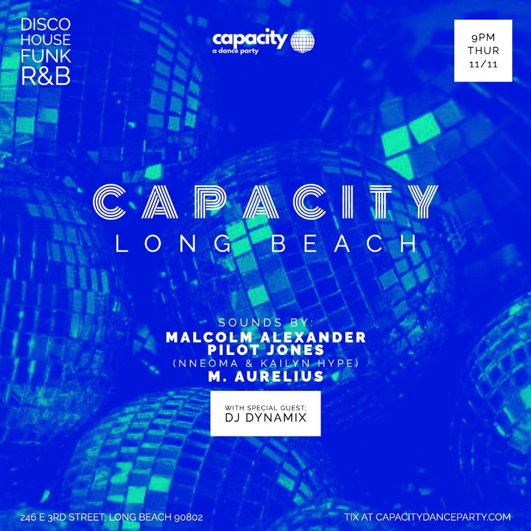 MalcolmAlexndr's tweet photo. LBC, OC and of course LA! Thursday (11.11) Iโm bringing back my disco party #CapacityDanceParty for the first time in Long Beach ๐ https://t.co/Gb03Nz58Ds