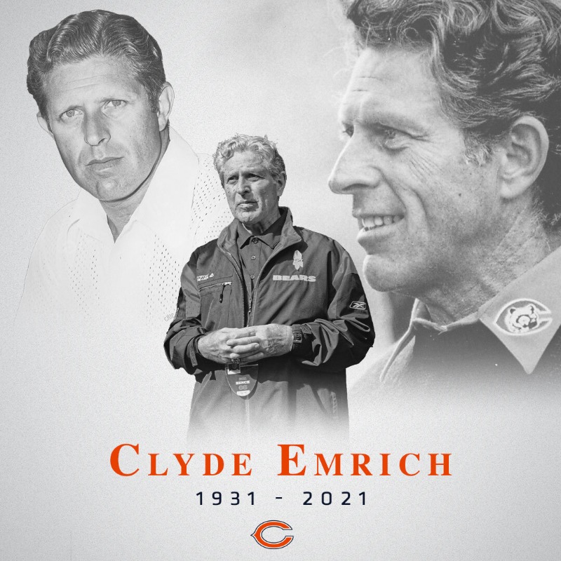 ChicagoBears's tweet photo. Today we mourn the loss of our pioneering strength coach Clyde Emrich.

A staple at the Bears since 1971, "The Legend" left an impact that will remain for decades to come and we will miss him greatly. Our hearts go out to his family and friends.