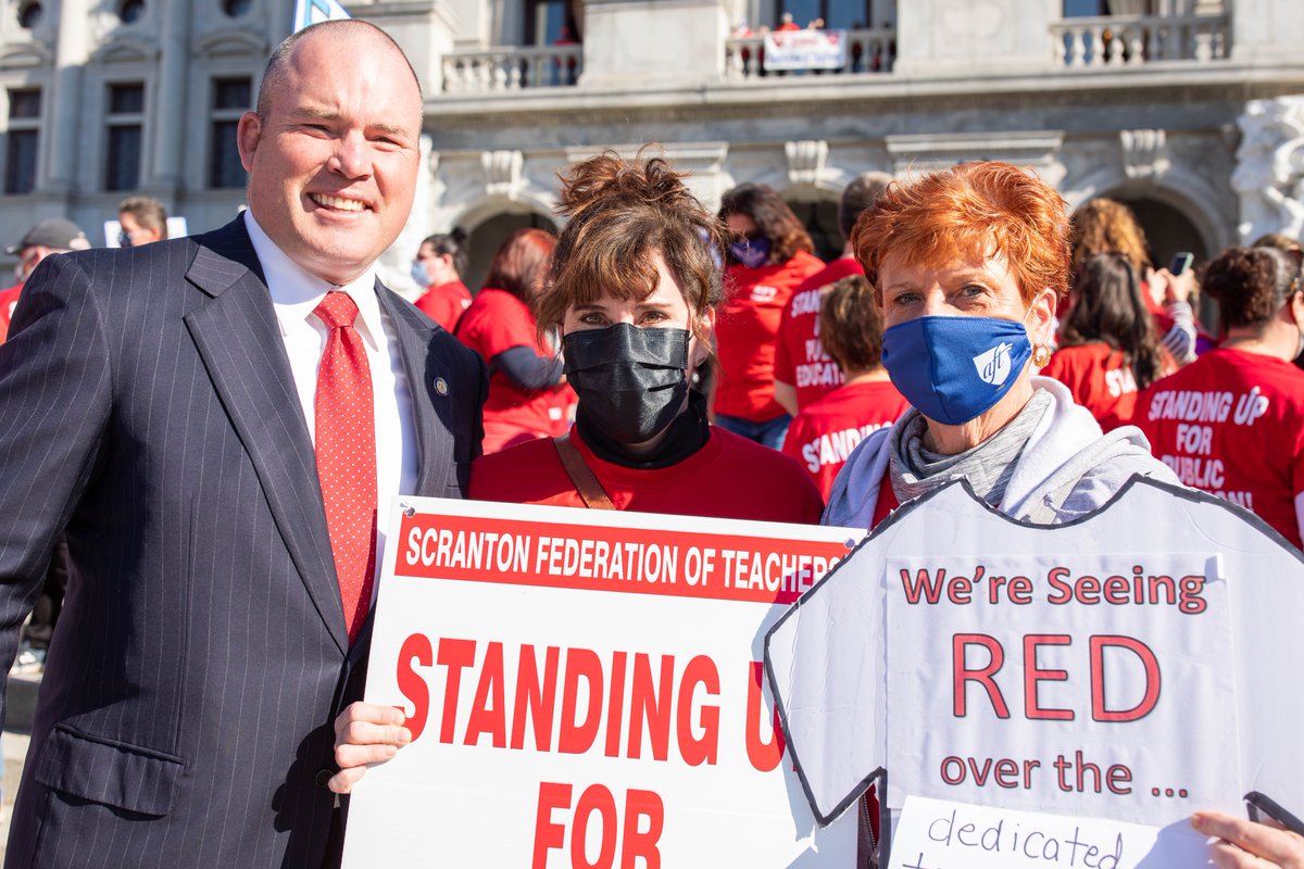 PA_Spotlight's tweet photo. State @SenMartyFlynn joined Scranton teachers Mary Delmare and Kathy Waltz. #StandWithScranton https://t.co/4lDY1Loo5Y