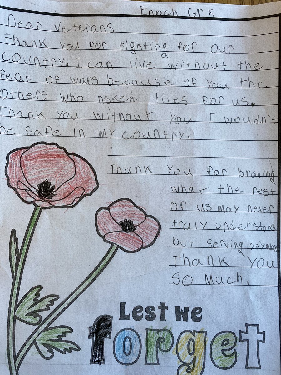 Msoshaughnessy1's tweet photo. Delivered some thank you letters to the veterans living at Peter D Clark long term care home. I am so impressed with the thoughtful words of gratitude written by the grade 5/6s. @StRoseLimaOCSB #RemembranceDay2021 #ocsbBeCommunity https://t.co/mJqqJ0eDdE