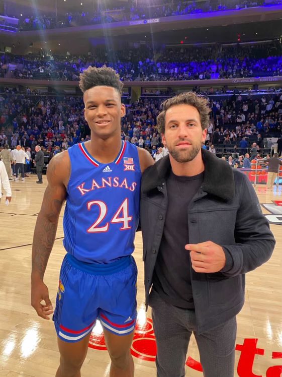 ChapsLacrosse's tweet photo. Congrats Westlake Lax Alum KJ Adam’s on his big win over Michigan State! That is one heck of a first college basketball game 💪 KJ m a pic with the King of Lax Paul Rabil after the game!! #chapsforlife #chapslax #texaslacrosse #bluechips https://t.co/62eHLrpF7t