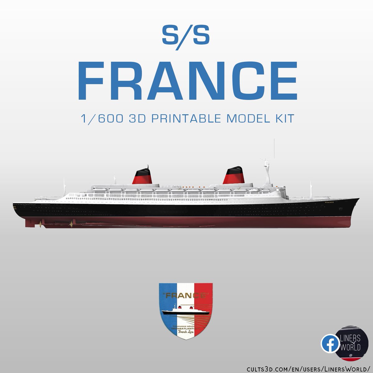 ⚠️ New release! 

🇫🇷 S.S. France (1960) at 1/600 scale. What a beauty she was! Easily printable at larger or smaller scales 🙂

👉 cults3d.com/en/3d-model/va…
#3dprinting #oceanliners #France