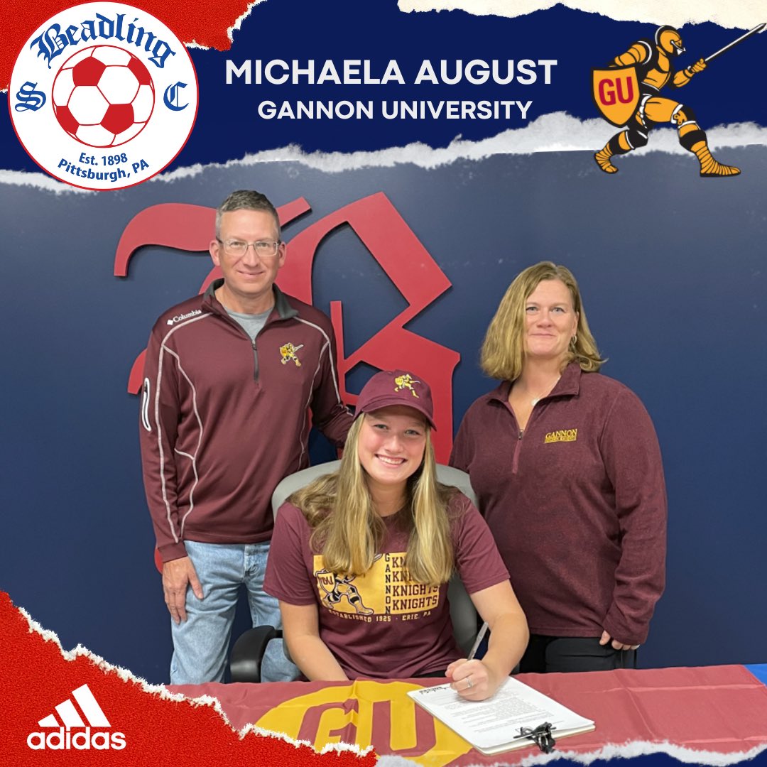 BeadlingSoccer's tweet photo. Michaela August, a 3 year member of Beadling has officially signed for Gannon University! Michaela will be looking to impact the program on the field quickly while she works in the classroom to become a Physician Assistant. #NationalSigningDay #GoGoldenKnights #WearTheB https://t.co/uHn3EAPGyp