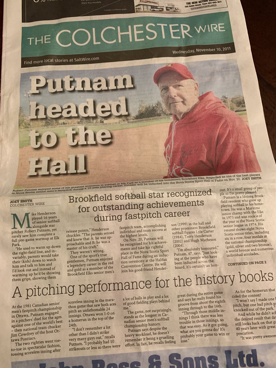 tdnJoey's tweet photo. Really enjoyed writing this one on ⁦@NSSHF⁩ inductee Robert Putnam. As great as he was on the softball diamond, he’s an even better dude. Congrats Putty. Well deserved. ⁦@SaltWireNetwork⁩ ⁦@ElksFastpitch⁩ ⁦@TownofTruro⁩ ⁦@Softball_NS⁩ #brookfield https://t.co/SRZUc81tAy