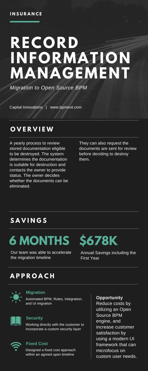 Record Information Management #casestudy conducted by our team at Capital BPM.
-a yearly process to review stored documentation eligible to be destroyed.
#automation #informationmanagement #capitalbpm #cloudmigration