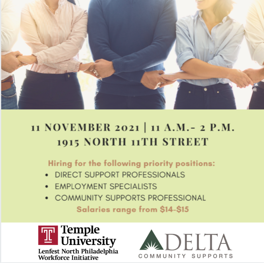 TempleLNPWI's tweet photo. Looking for a career in human services? Don't miss our next Employee Hiring Event featuring Delta Community Supports @DELTASUPPORTS This THURSDAY, make sure to register : https://t.co/u3fsbrq7WT https://t.co/HmelK1XPvT