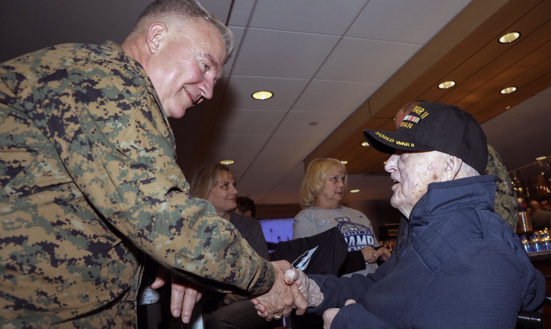 I dropped the ceremonial first puck, read the oath of enlistment to new Marines, and met with local veterans during Military Appreciation Night at Amalie Arena last night. Thank you TB Lightning.