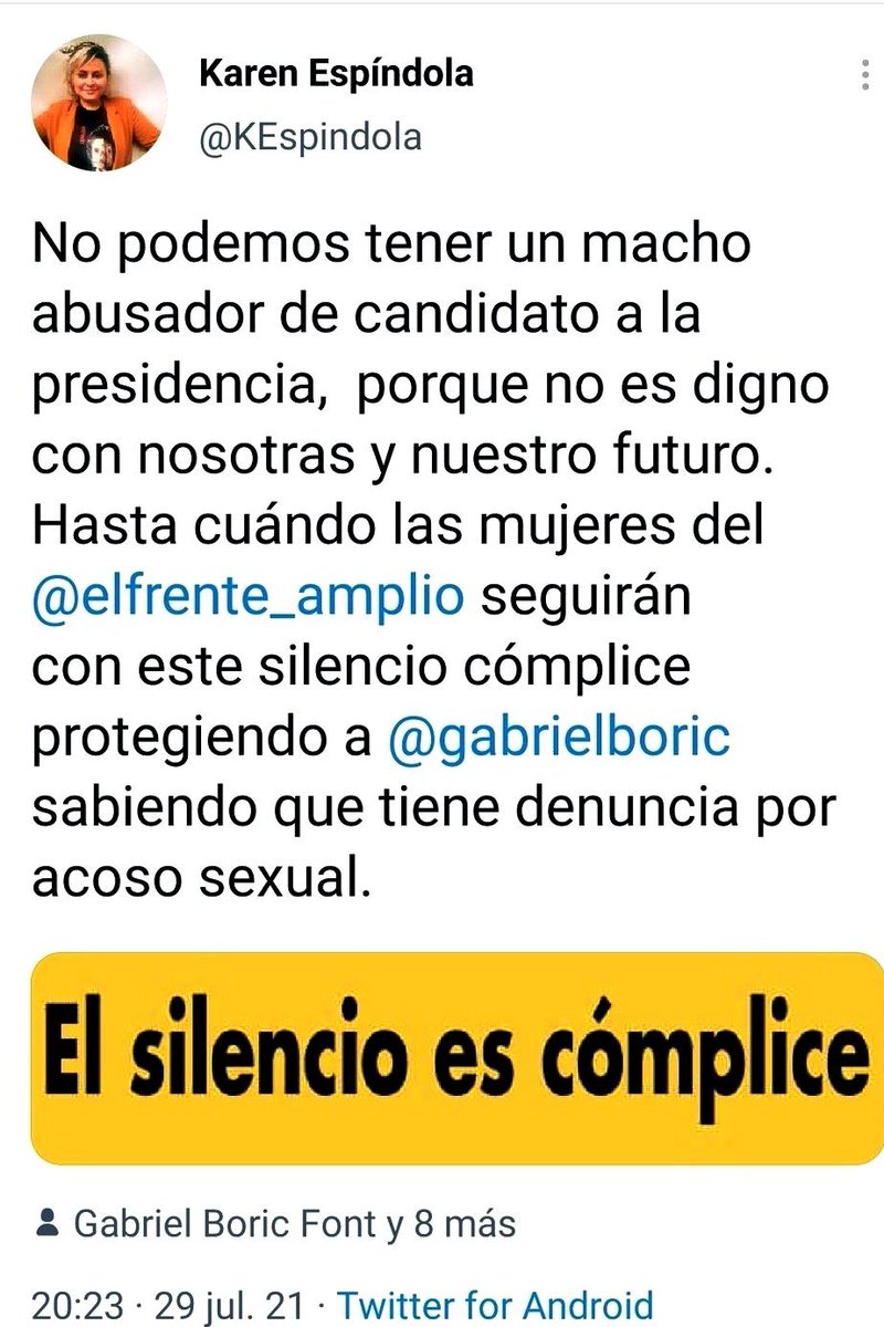 Mi_Chile_LXXIX's tweet photo. A que hora las tesis y el grupito patético de femilocas van a la casa de  #BoricAcosador a cantarles " El violador eres tu "  o la hipocresía y el doble estándar es mas fuerte ??? 🤔🤔 https://t.co/z3XH6uui9b