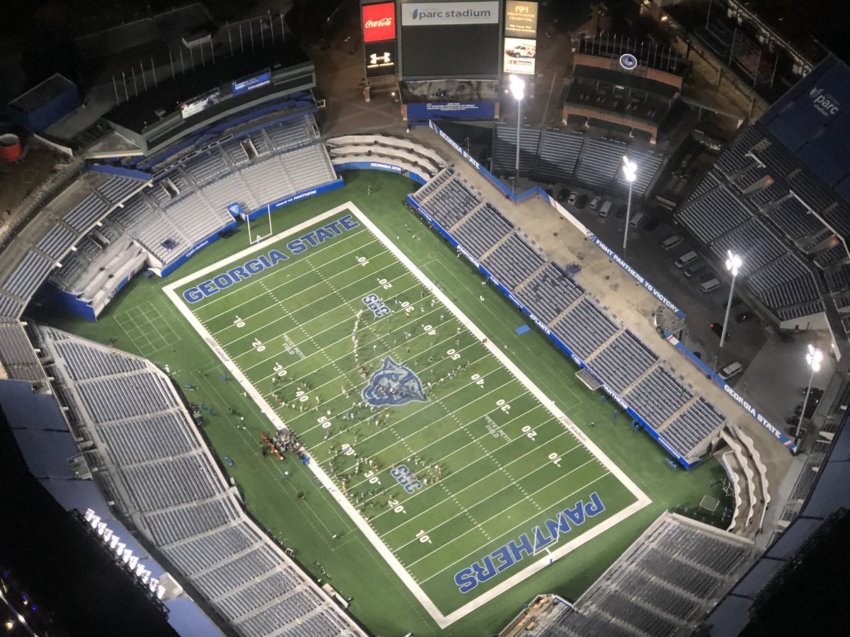 DougTurnbull's tweet photo. Band practice for the @GSUPanthers marching band at Center Parc Stadium. Not freezing, thankfully https://t.co/FRlir2CV4u
