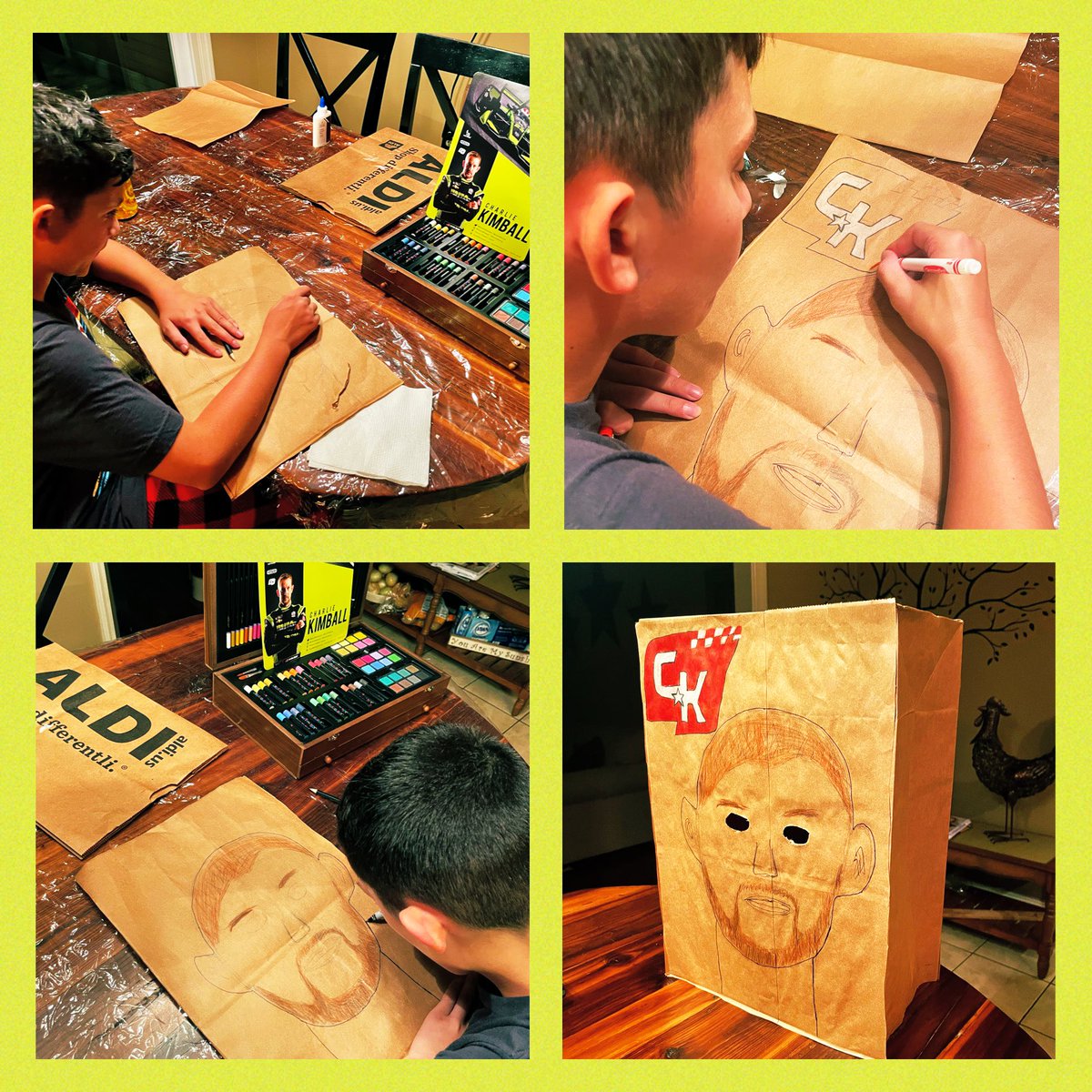 Alex44Jackson4's tweet photo. My little bro JACKSON had a school contest and WON! He had to make a paper bag of &amp; act as ur fav famous Athlete, Person of History, super hero or book character. Jackson chose his fav @IndyCar driver @charliekimball And the teachers voted him 1st Place🏁Mr. CK he hopes u 👀 this https://t.co/rYowcsv4Jn
