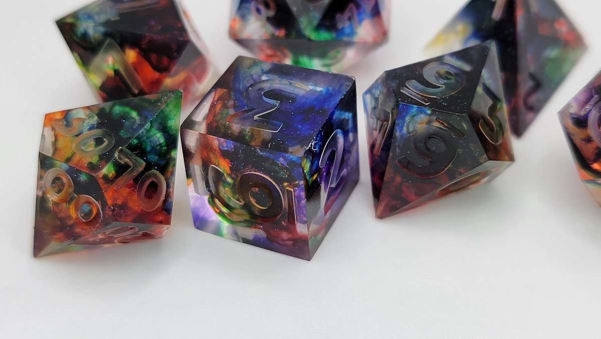 fancywings_'s tweet photo. Today's pull, fresh out of the pot: Rainbow Nebula

#dice #DnD #handmadedice https://t.co/HSMAz1Gtds