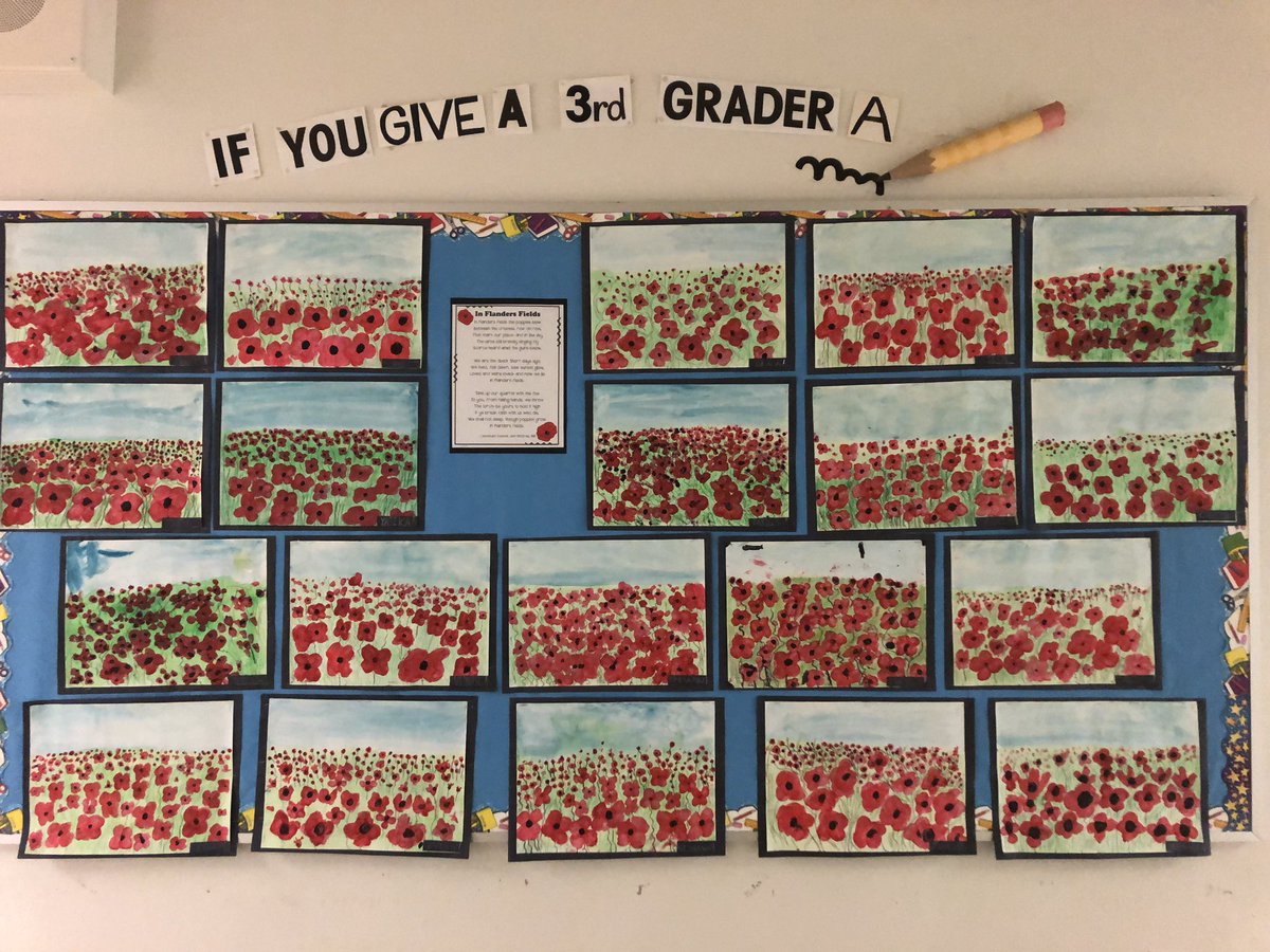 maryfernando29's tweet photo. The Grade 3 Ss learned about the importance of Remembrance Day by writing letters to the veterans. They also painted Flanders Field after a shared reading activity of the poem. #LestWeForget @TDSB_ESPS https://t.co/zIFqfWpJzU