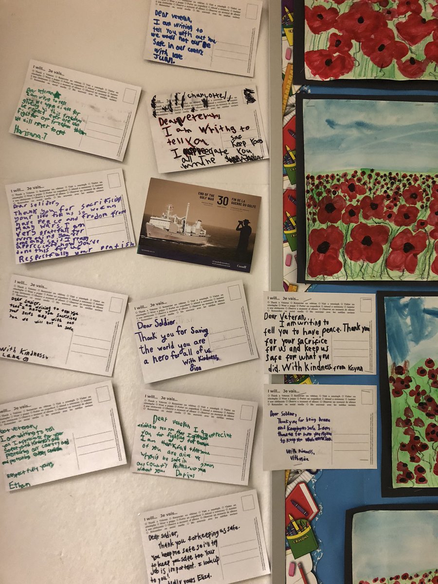 maryfernando29's tweet photo. The Grade 3 Ss learned about the importance of Remembrance Day by writing letters to the veterans. They also painted Flanders Field after a shared reading activity of the poem. #LestWeForget @TDSB_ESPS https://t.co/zIFqfWpJzU