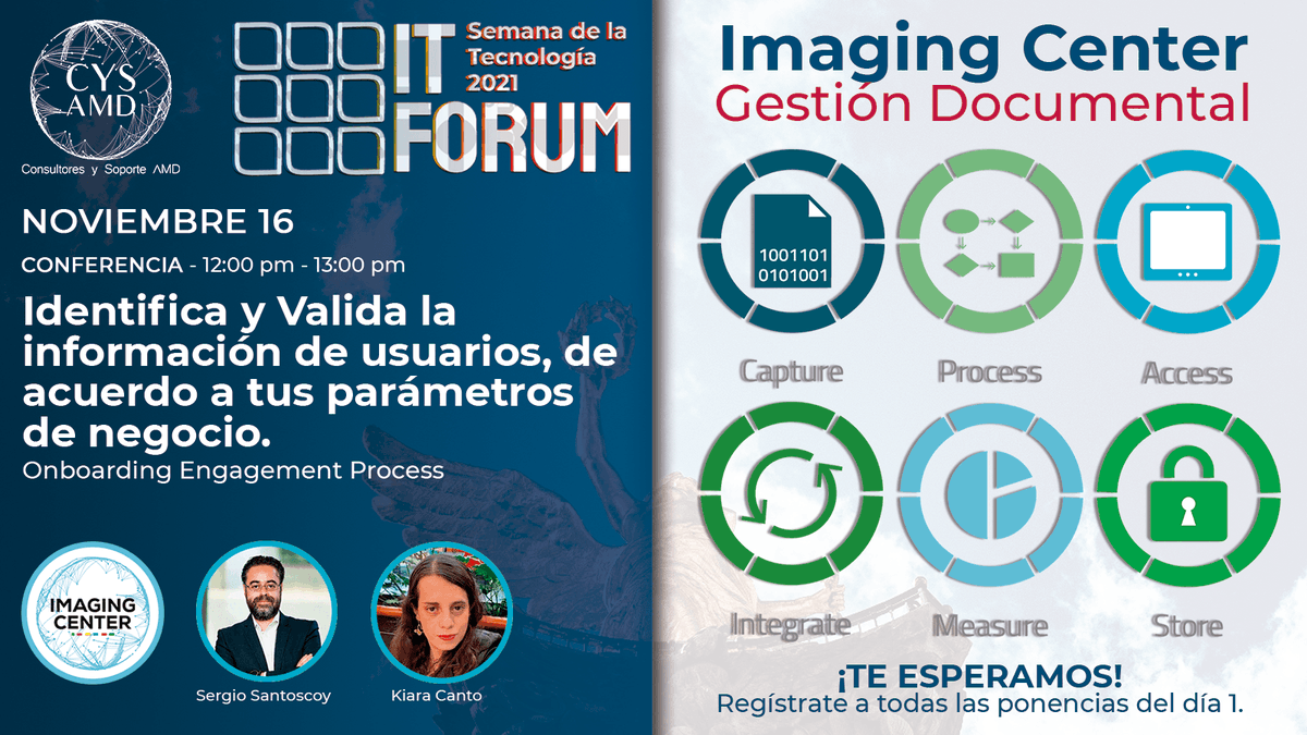 CYS_AMD's tweet photo. En la última conferencia/taller del día 1, presentamos a Imaging Center, con una solución más innovadora, para el proceso de identificación de personas interés de negocio (12:00 a 13:00 pm). Regístrate (Día 1): https://t.co/KEer7t9ya1
#imagingcenter #itforum #tecnología #cysamd https://t.co/Uk5sDHUnPz