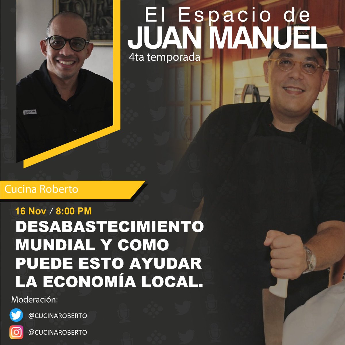 Carbonelljuan's tweet photo. 🗓️ Martes 16 Noviembre

⏰ 08:00 pm.

@CucinaRoberto https://t.co/uEtBP1Zzrj