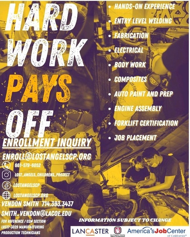 Get paid to learn a trade! 12 - week Classic Auto Refinishing/Manufacturing program starts January 2022. This is an amazing opportunity to get training in a hands-on field. See flyer for enrollment information. 🚘🔧
#lacoegain #jobs #training #lacoestt