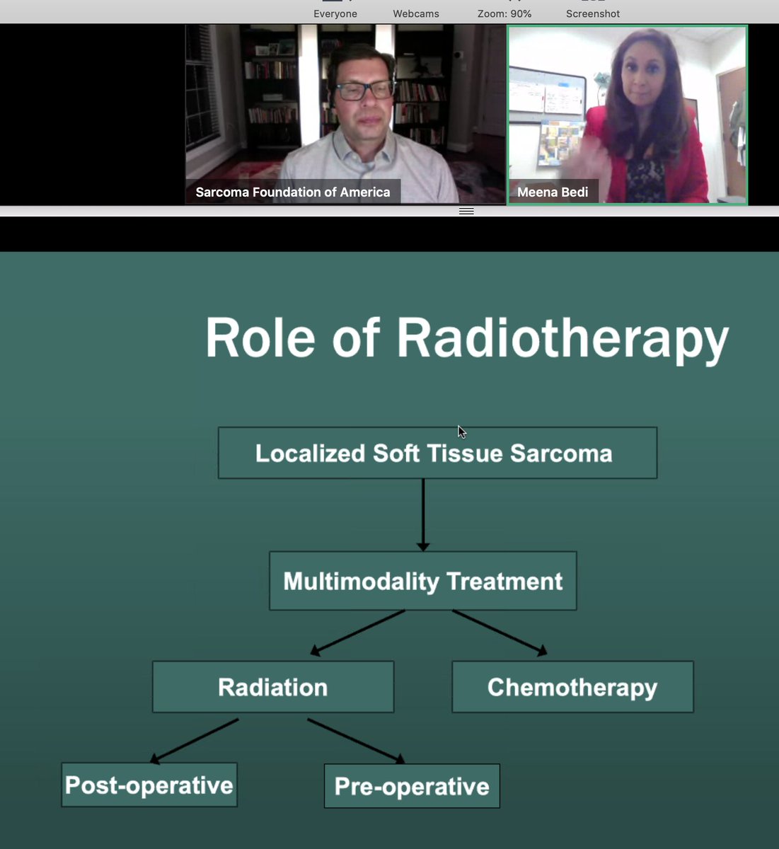 JTrentMDPhD's tweet photo. A pre- @CTOS #ctos21 webinar from @DrMeenaBedi on principles of radiation therapy in the context of new @ASTRO_org #sarcoma guidelines via @CureSarcoma https://t.co/zRp6yGTLj9