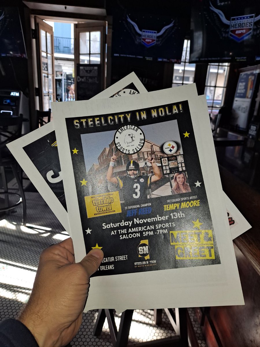 ArtForYinz's tweet photo. It’s going down this Saturday in #NOLA @steelers @south_steeler @TheRealJeffReed @ArtForYinz @AmericanSports #HereWeGo  #NewOrleans #MEETnGREET #NFL #ArtistOnTwitter #PittsburghSteelers #Fandomtwitter https://t.co/pF7T1eTDEK
