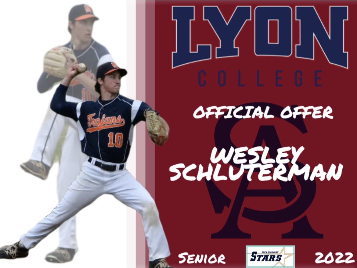 SubiBaseball's tweet photo. After a great visit and conversation with the coaching staff at Lyon college, Senior INF/P @w_schluterman10 has received an official offer. We are proud of this young man, and happy to see all of his hard work continuing to pay off. #SABaseball @FH_Stars https://t.co/PChfkAP4Ae