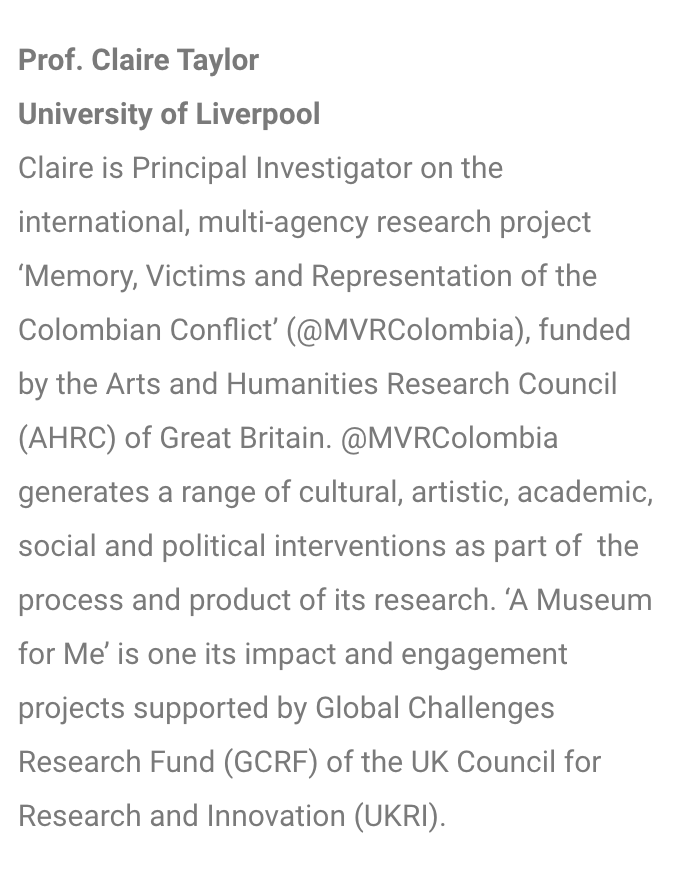 MVRColombia's tweet photo. Each day this week - meet the team! Joining @BL_Americas at #museumforme 13.11.21 @britishlibrary for #BeingHuman2021 will be @Claire_Taylor_M  @livunilanguages

@livuninews
@ahrcpress
@livunilanguages
@SLASLatAm
@UCLAmericas
@CLACS_SAS
@RodeemosDialogo 
https://t.co/muqY5TsTN5 https://t.co/tyJt06YKQC